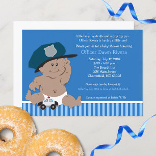 Police Officer Baby Cop Shower Invitation Med Skin