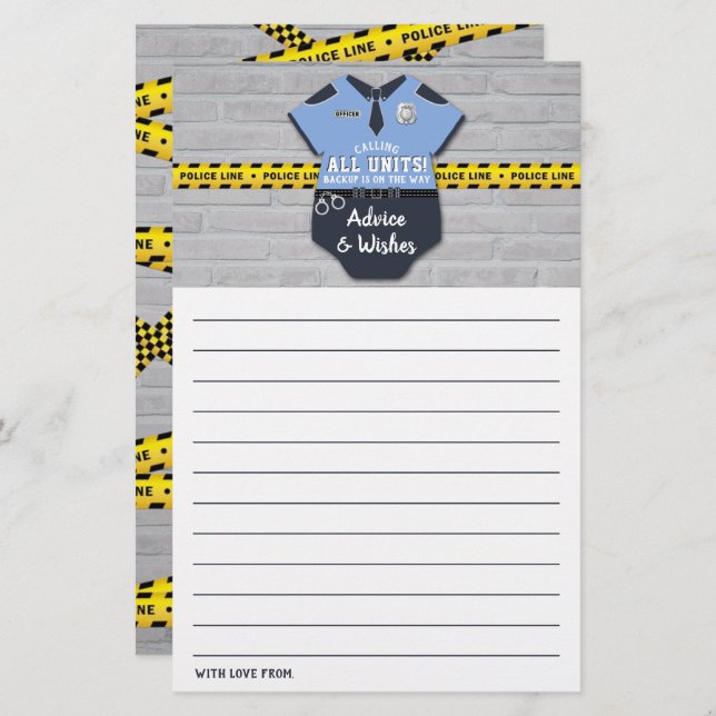 Police Officer Baby Shower Advice Cards (Front/Back)