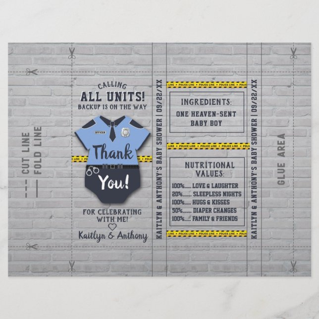 Police Officer Baby Shower DIY Candy Bar Wrapper (Front)