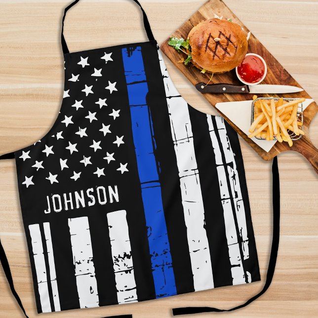 Police Officer BBQ Personalised Thin Blue Line Apron (Creator Uploaded)