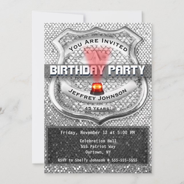 Police Officer BIrthday Party Invitation (Front)