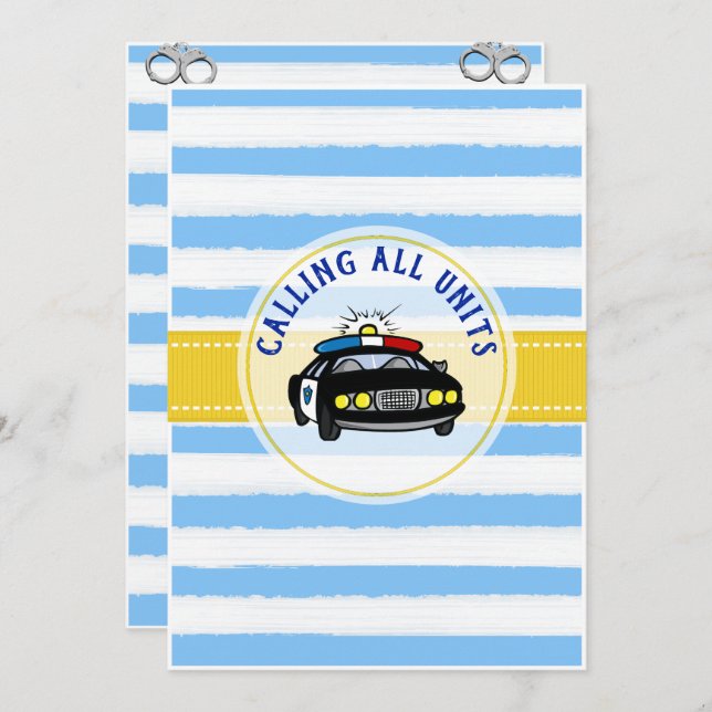 Police Officer Blue and Gold Birthday Invitation (Front/Back)