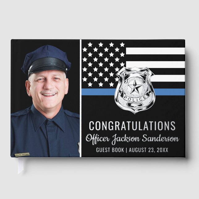 Police Officer Blue Line Photo Retirement Party Guest Book (Front)