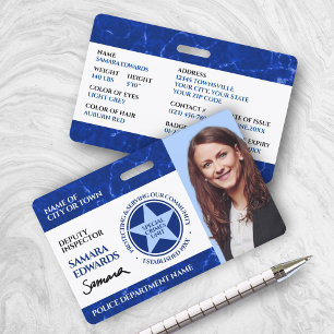 Police Officer Blue Marble Photo Signature ID Badge