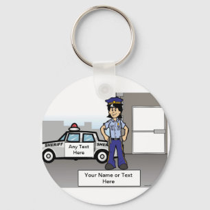Police Officer - Cartoon by PrintedPerfection.com Key Ring