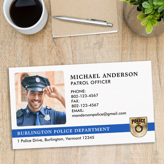 Police Officer Custom Law Enforcement Photo Logo Business Card (Creator Uploaded)