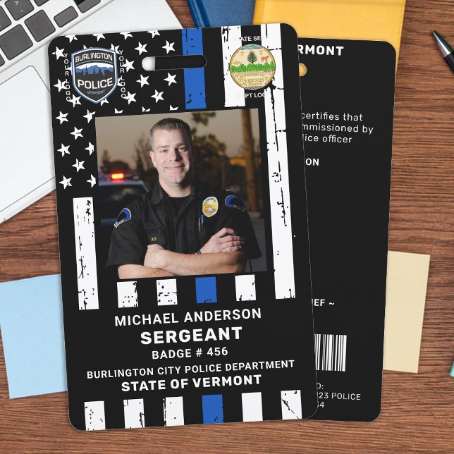 Police Officer Custom Photo Logo Bar Code ID Badge (Creator Uploaded)