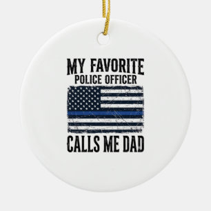 Police Officer Dad Thin Blue Line Vintage Vector D Ceramic Ornament
