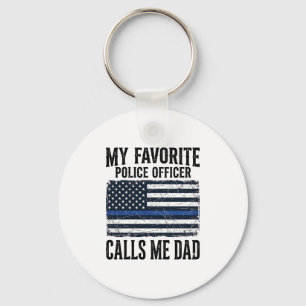 Police Officer Dad Thin Blue Line Vintage Vector D Key Ring