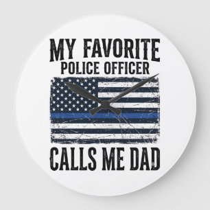 Police Officer Dad Thin Blue Line Vintage Vector D Large Clock