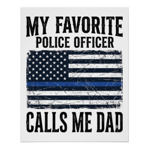 Police Officer Dad Thin Blue Line Vintage Vector D Poster