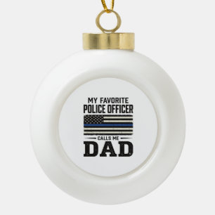 Police Officer Dad Vintage Flag Shirt Design_1 Ceramic Ball Christmas Ornament