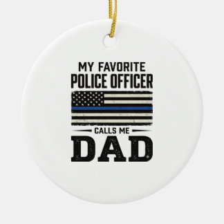 Police Officer Dad Vintage Flag Shirt Design_1 Ceramic Ornament