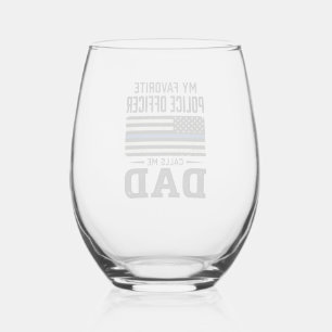 Police Officer Dad Vintage Flag Shirt Design_1 Stemless Wine Glass