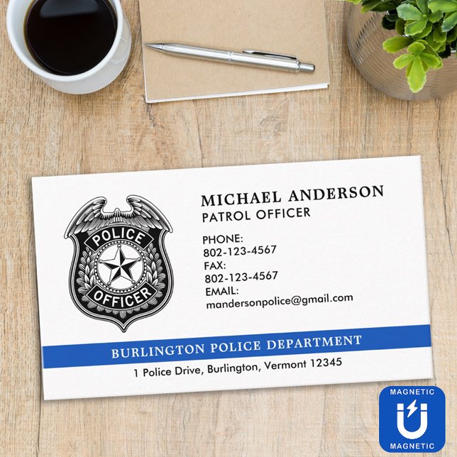 Police Officer Department Law Enforcement Logo Magnetic Business Card (Creator Uploaded)