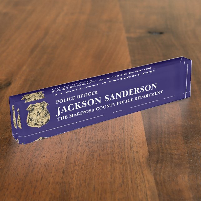 Police Officer Department Thin Blue Line Badge Nameplate (Side)