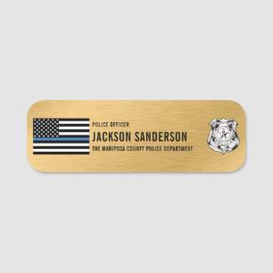 Police Officer Department Thin Blue Line Gold Name Tag