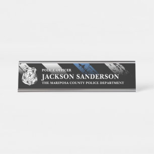 Police Officer Department Thin Blue Line Logo Desk Name Plate
