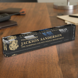 Police Officer Department Thin Blue Line Logo Nameplate