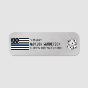 Police Officer Department Thin Blue Line Silver Name Tag