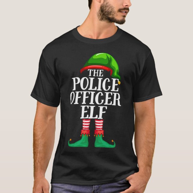 Police Officer Elf Matching Christmas Pajama T-Shirt (Front)