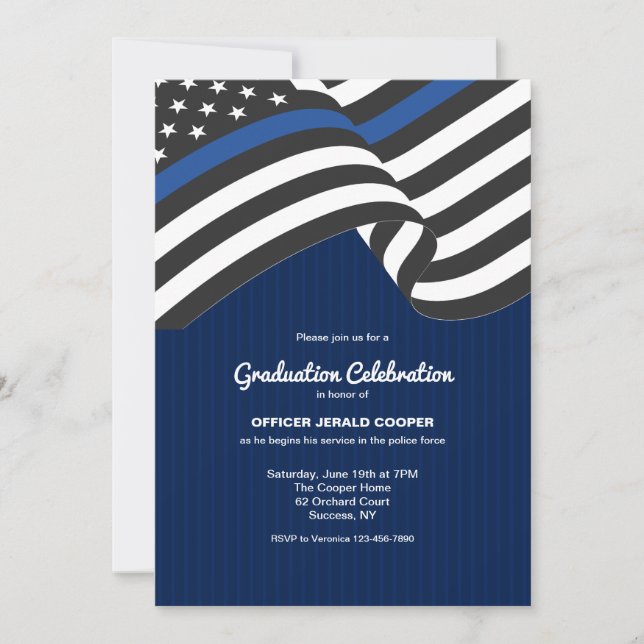 Police Officer Flag Graduation Invitation (Front)