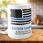 Police Officer Flag Personalised Thin Blue Line Coffee Mug<br><div class="desc">Introducing the perfect coffee mug for police officers and law enforcement agents, featuring the iconic Thin Blue Line and American flag design. This mug is a great way to show your support for those who serve and protect our communities. Personalise your mug with your name and department to make it...</div>