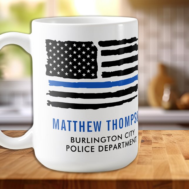 Police Officer Flag Personalised Thin Blue Line Coffee Mug (Creator Uploaded)