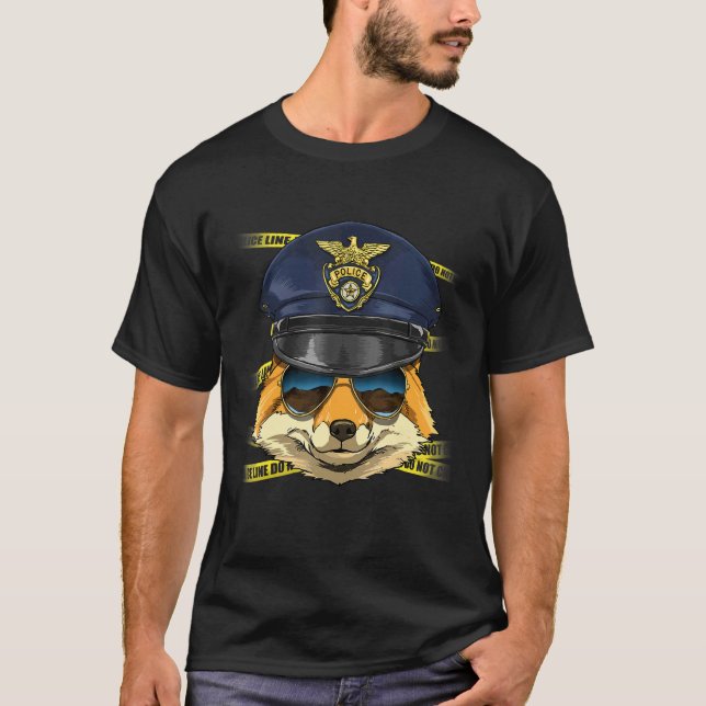 Police Officer Fox PD Cop Crime Scene Wild Animal  T-Shirt (Front)