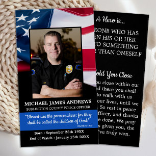 Police Officer Funeral Prayer Card Hero Memorial