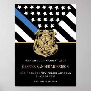 Police Officer Graduation Blue Line Flag Welcome Poster