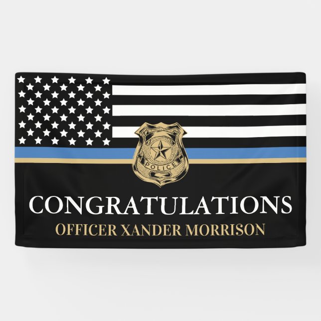 Police Officer Graduation Thin Blue Line Banner (Horizontal)