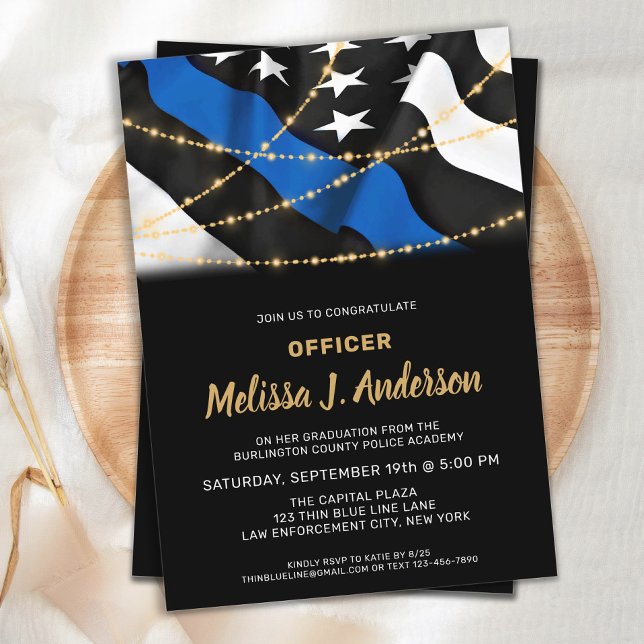 Police Officer Graduation Thin Blue Line Invitation (Creator Uploaded)