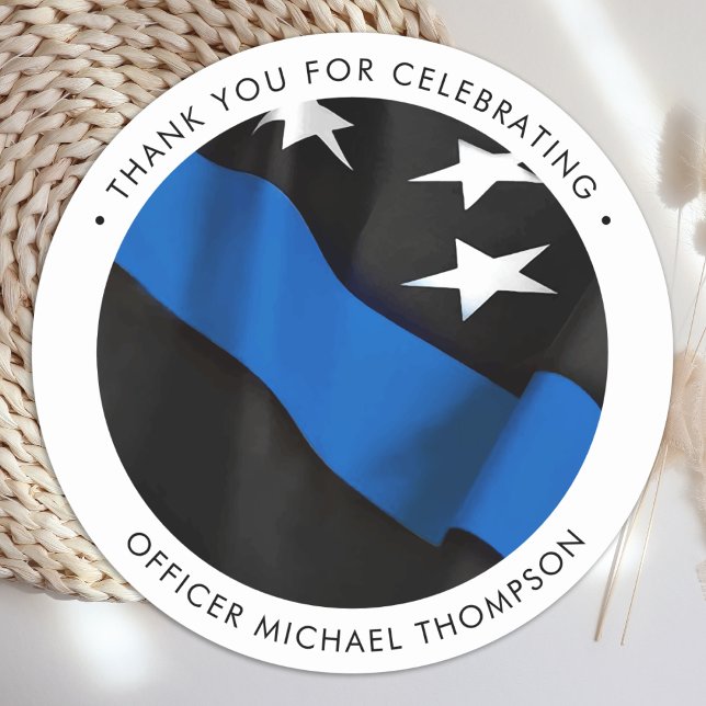 Police Officer Graduation Thin Blue Line Thank You Classic Round Sticker (Creator Uploaded)