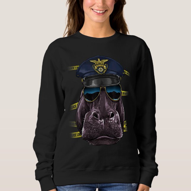 Police Officer Hippopotamus PD Cop Crime Scene Hip Sweatshirt (Front)