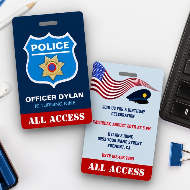 Police Officer Kids Birthday Invitation ID Card ID Badge (Creator Uploaded)