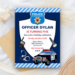 Police Officer Kids Birthday Party Invitation Postcard