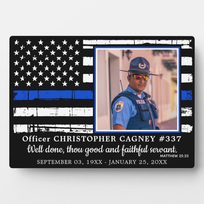 Police Officer Memorial Thin Blue Line Photo Plaque Au 5585