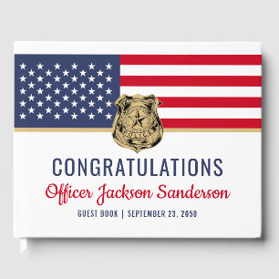 Police Officer Military Retirement American Flag Guest Book
