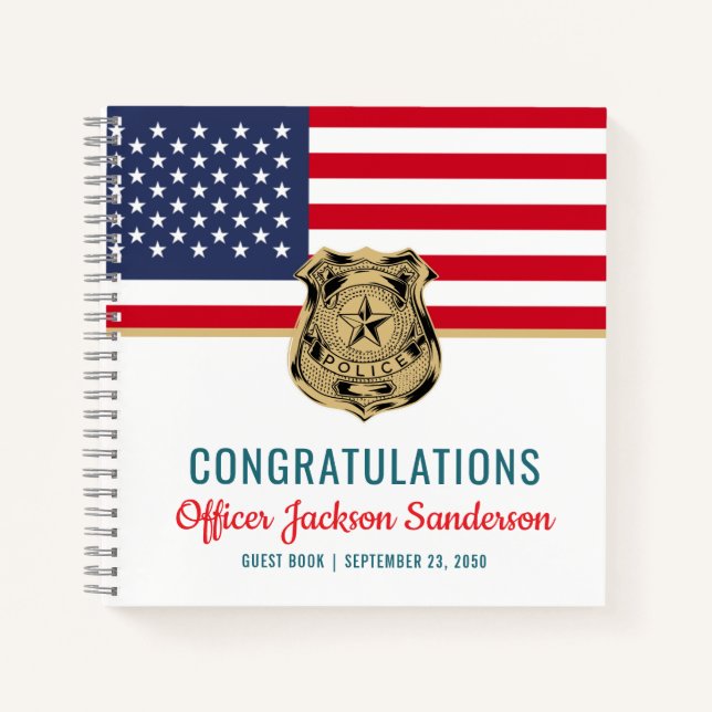Police Officer Military Retirement American Flag Notebook (Front)