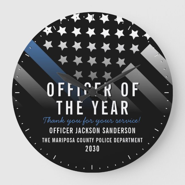 Police Officer of the Year Blue Thin Line Flag Large Clock (Front)