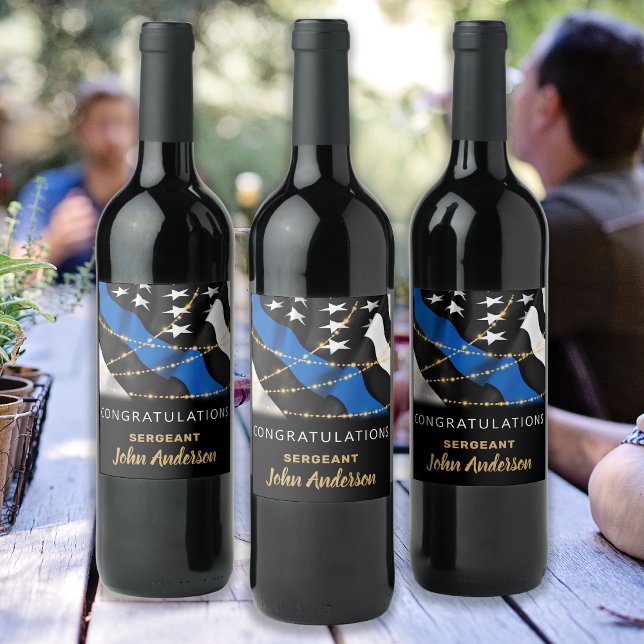 Police Officer Party Blue Gold Congratulations Wine Label (Creator Uploaded)
