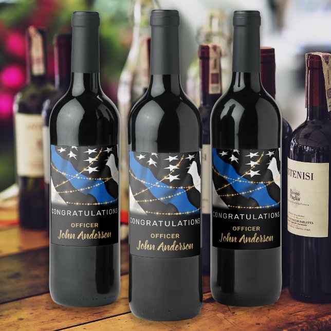 Police Officer Party Graduation Thin Blue Line Wine Label (Creator Uploaded)