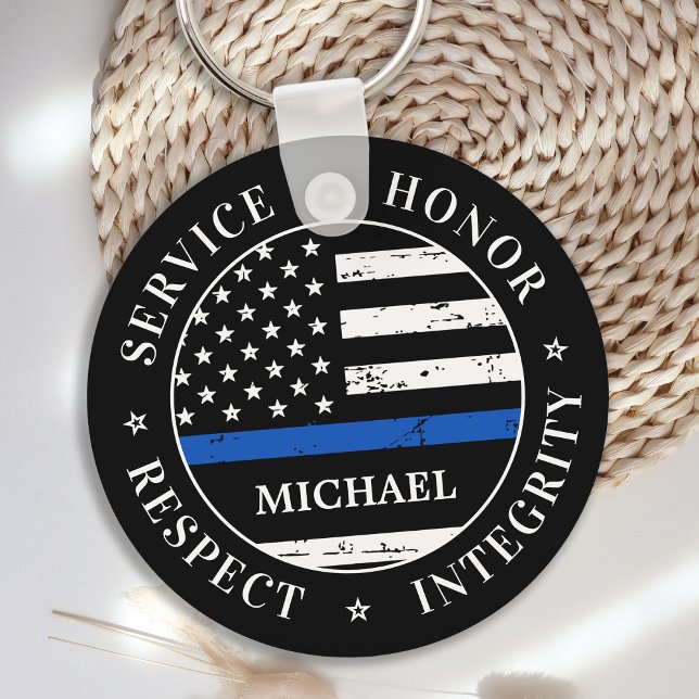 Police Officer Personalised Name Thin Blue Line Key Ring (Creator Uploaded)