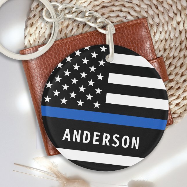 Police Officer Personalised Name Thin Blue Line  Key Ring (Creator Uploaded)