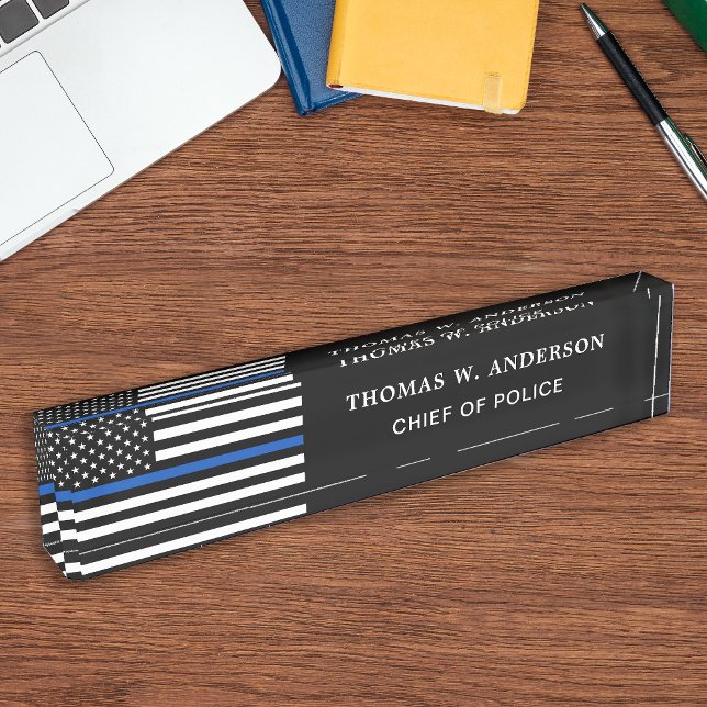 Police Officer Personalised Thin Blue Line Acrylic Nameplate (Creator Uploaded)