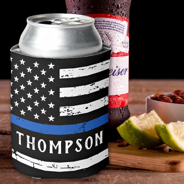 Police Officer Personalised Thin Blue Line Can Cooler (Creator Uploaded)