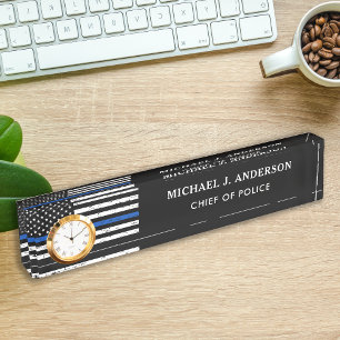 Police Officer Personalised Thin Blue Line Clock Nameplate