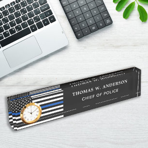 Police Officer Personalised Thin Blue Line Clock Nameplate