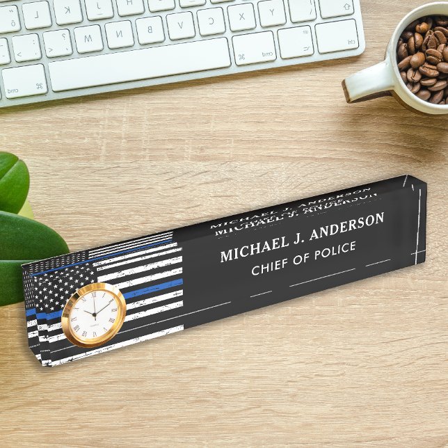 Police Officer Personalised Thin Blue Line Clock Nameplate (Creator Uploaded)